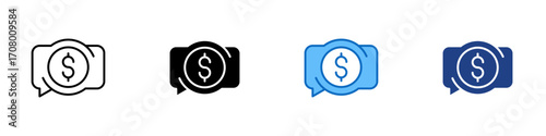 Money Chat Multiple Style Icon Design Vector - Chat bubble with dollar sign, symbolizing financial discussion, pricing, or payment