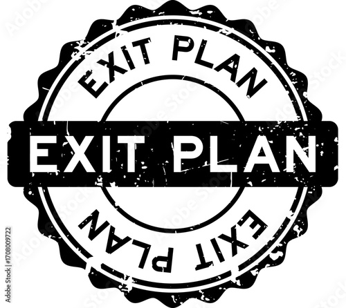 Grunge black exit plan word round seal stamp on white background