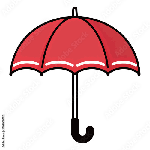 Red classic umbrella isolated on a clean white background, simple but elegant design for protection from rain and sun.