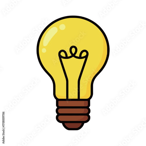 Bright yellow glowing light bulb, a symbol of a brilliant idea or a moment of clarity and invention.