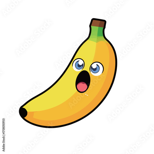 Surprised and shocked cartoon banana with wide eyes and an open mouth, a funny and expressive character.
