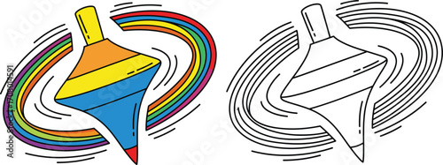 Colorful spinning top toy with rainbow
