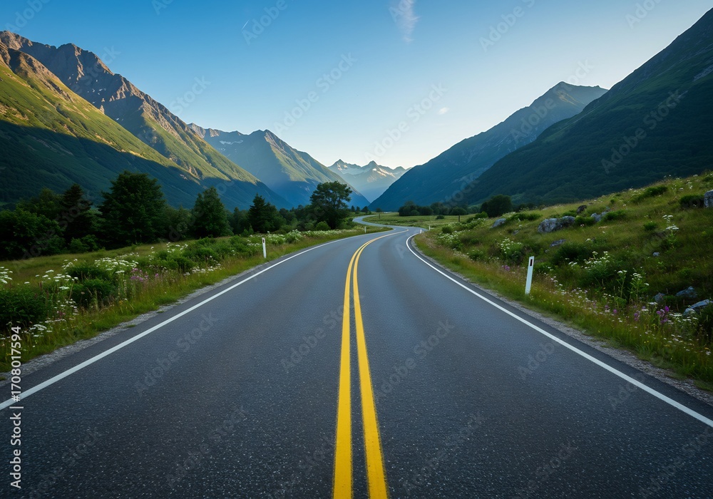 Naklejka premium 山岳道路、風景写真、自然、旅