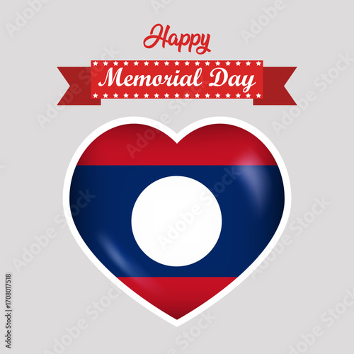Free Download Happy Memorial Day Laos Flag Heart Banner - GFXLoad