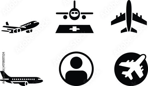 Aviation and Travel Iconography Displaying Aircraft Person and Symbolism Representing the Airline Industry Services and Concepts Connecting People Across Distances Worldwide