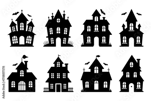silhouette of haunted houses for halloween