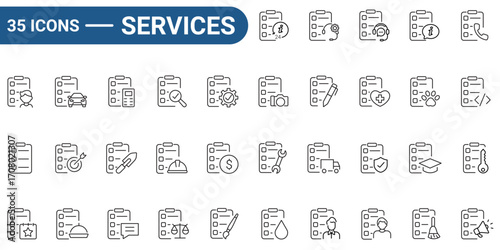 Services line editable icon set. Outline icons collection. Icons for mobile app, web. Editable stroke. Vector Illustration.