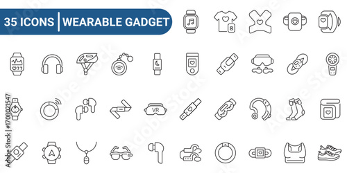 Wearable Gadgets line editable icon set. Outline icons collection. Icons for mobile app, web. Editable stroke. Vector Illustration.