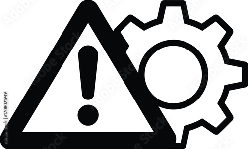Warning Hazard Alert Sign with Exclamation Mark and Gear Symbolizing Potential Danger with Mechanical Malfunction or Operation System Failure and Risk