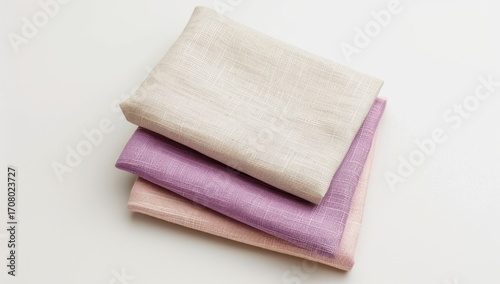 Three pastel fabric swatches stacked