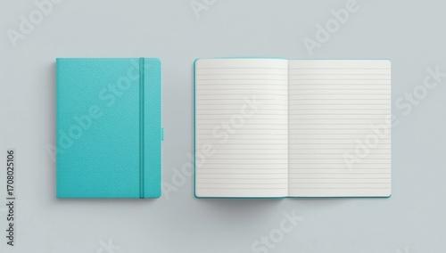 Wallpaper Mural Aqua blue closed and open lined notebooks isolated on white Torontodigital.ca