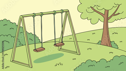 Sunny Park Swing Set Vector Illustration