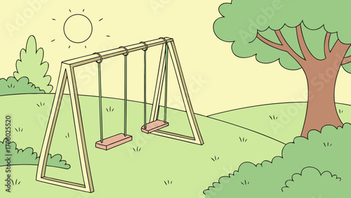 Sunny Park Swing Set Vector Illustration