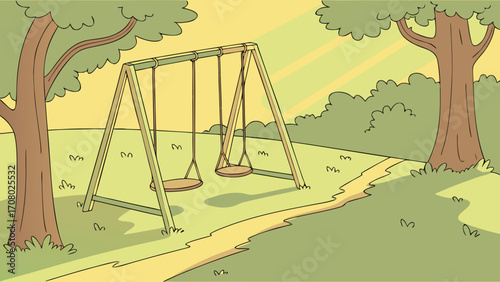 Sunny Park Swing Set Vector Illustration
