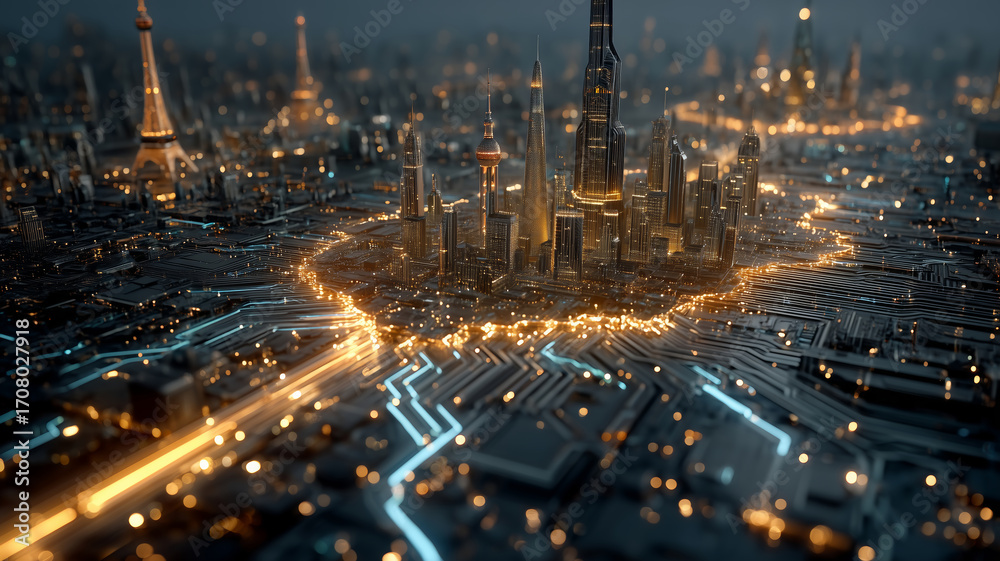 Obraz premium Imagining a futuristic Asian metropolis filled with light and innovation