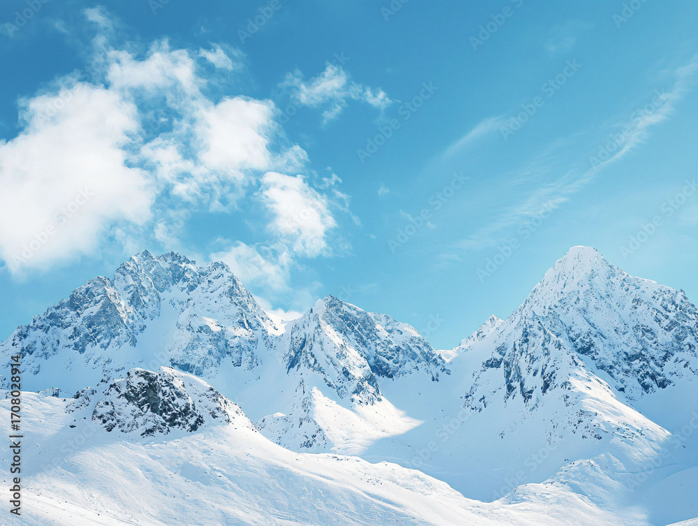 Fototapeta premium Majestic Snow-Covered Mountains Under Clear Blue Sky with Clouds