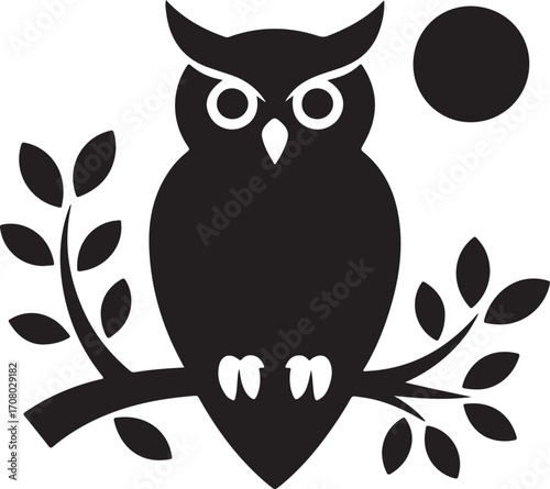 Halloween owl on tree branch with moon silhouette vector