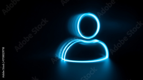 Illuminated blue silhouette of a person on a dark black background