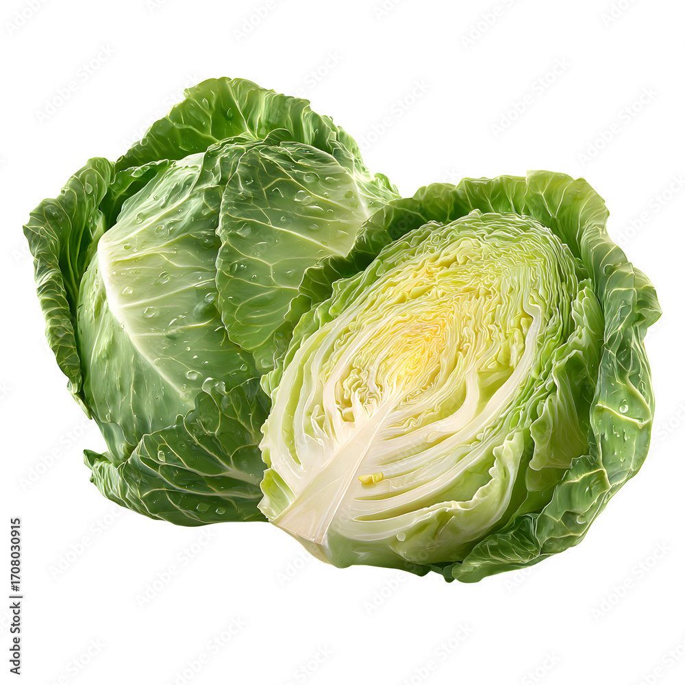 Obraz premium The isolated raw green cabbage is a fresh and healthy organic vegetable food for a vegetarian diet