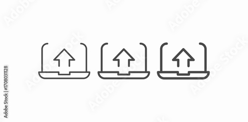 laptop upload with arrow icon sign vector