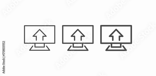 monitor upload computer icon sign vector