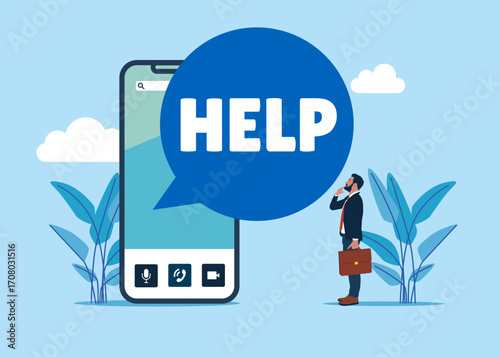 Smartphone calling for help. Vector flat illustration.