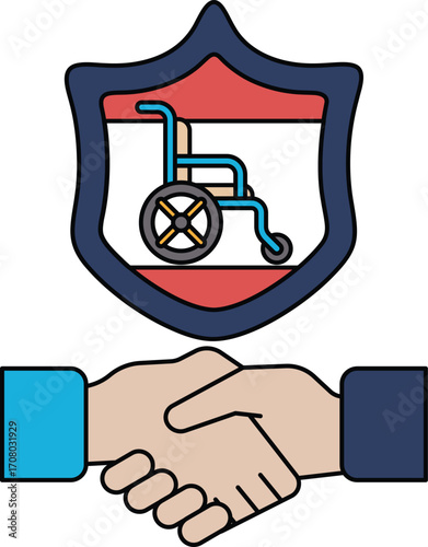 A handshake between two people with a wheelchair in the background