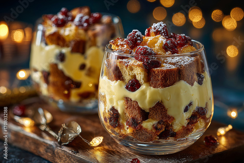 Delightful Panettone trifle with layers of fruit and creamy custard