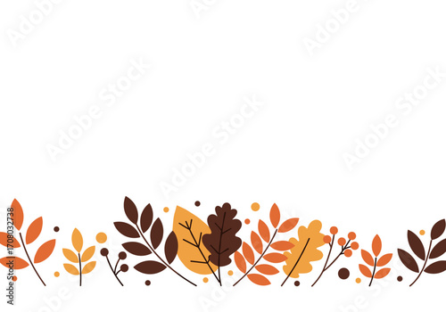 Clean vector background on white with a neat decorative border of seasonal leaves  