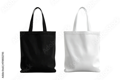 Two blank tote bags, black and white