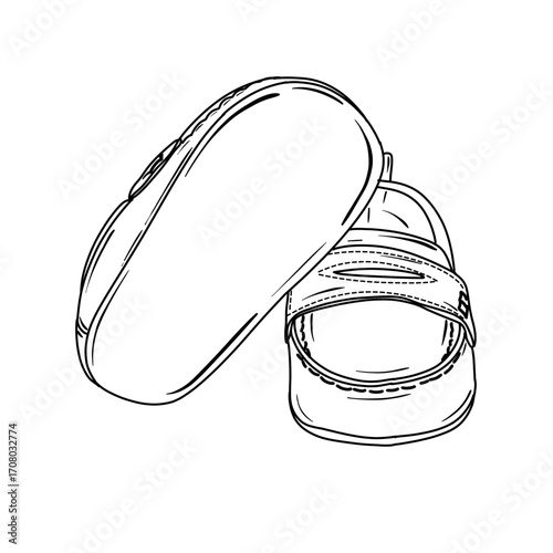 Close up view of a pair of baby shoes, sandals style, soft sole, comfortable, lightweight, ideal for summer vector illustration line art