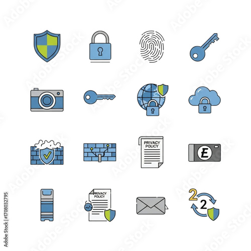 Security icons representing safety measures and protection methods