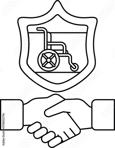 A handshake between two people with a wheelchair in the background