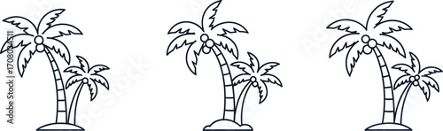 Three palm trees, each featuring coconuts and varying sizes, creating a tropical and summery scene with a minimalist style