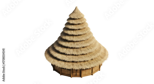 layered thatch hut 3d model of an island retreat, isolated on transparent background