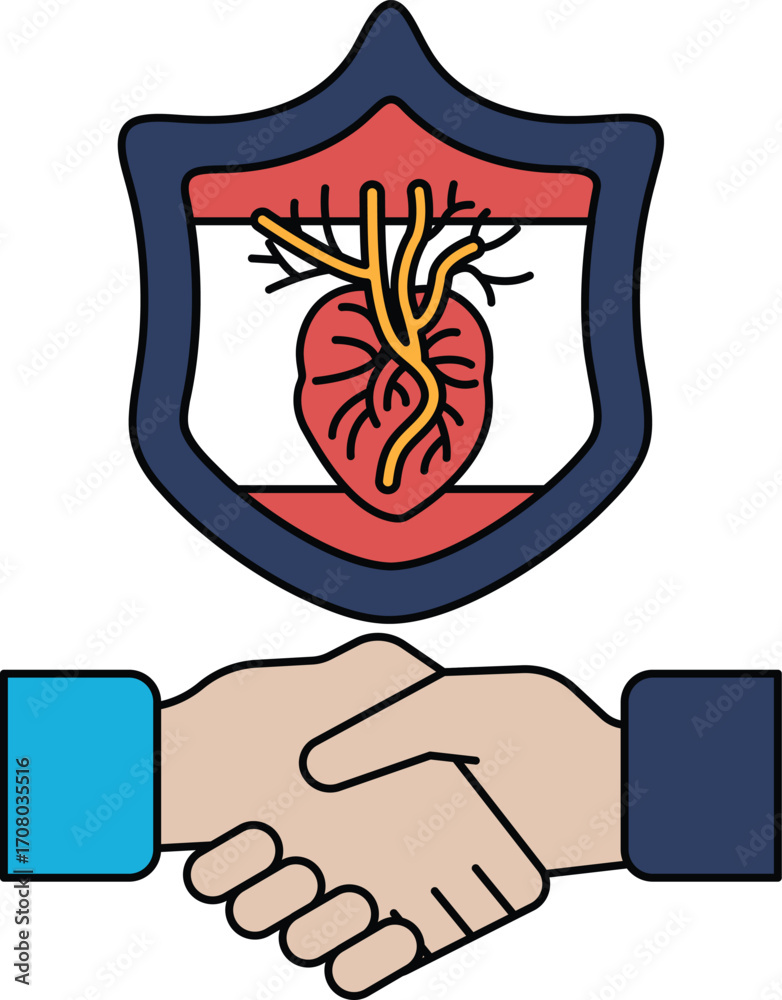 Fototapeta premium A black and white drawing of two hands shaking hands with a heart in the middle