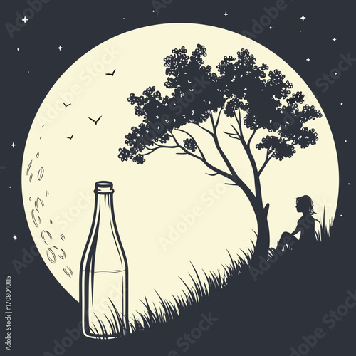 moon and tree