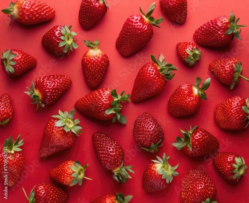 strawberries on red background