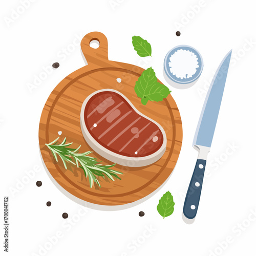 Ein saftiges Rindersteak, perfekt gegrillt, liegt auf einem rustikalen Holzbrett. 