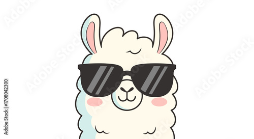 Cute cartoon llama wearing sunglasses