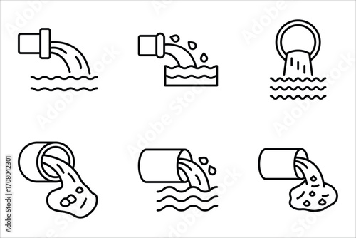 wastewater icon set, flat illustration of vector icon on white background.