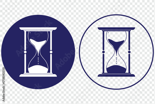 Hourglass timer badge collection. Round time management Icon Set Vector. Sand watch icon set. Hourglass symbol. Waiting time concept. Vector illustration. sand hourglass silhouette eps