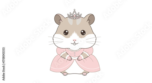 Cute cartoon hamster princess wearing a pink dress and a tiara