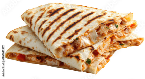 Stacked quesadillas with grilled, cheesy, chicken filling