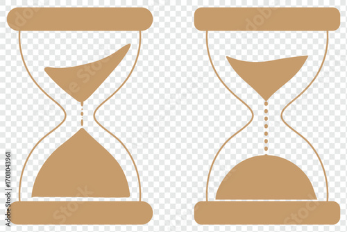 MobileMinimalist sand clock vector icons. Simple hourglass timer symbol Black. Three black hourglasses with varying sand levels. Timeless Design Illustration