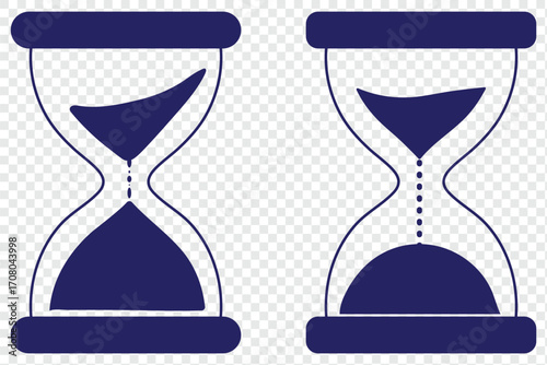 MobileMinimalist sand clock vector icons. Simple hourglass timer symbol Black. Three black hourglasses with varying sand levels. Timeless Design Illustration