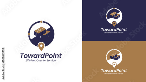 Courier Service Logo with Package and Location Pin