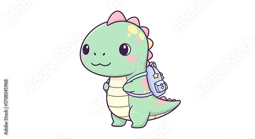 Cute cartoon baby dinosaur with a backpack