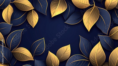 Gold and navy blue leaves frame on dark background.