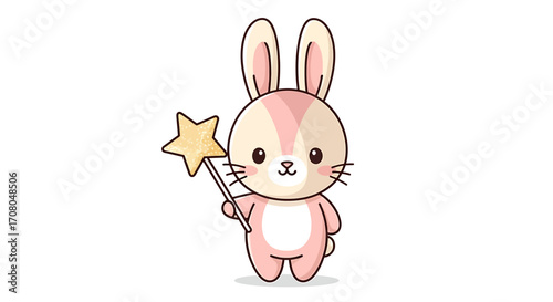 Cute cartoon bunny holding a magic wand with a star